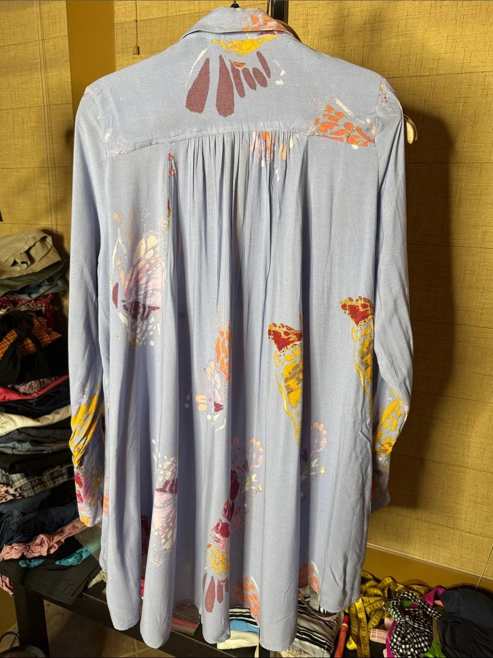 Free People Field of Butterflies Tunic Dress Blue Floral Hi-Low Swing Top Small
